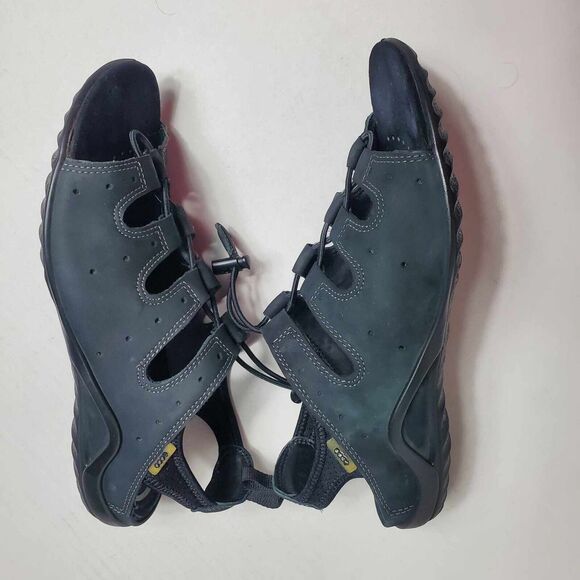 Ecco Black Nubuck Speed Lace Up Flat Sandals Size EU 39 US 8 - Picture 3 of 8